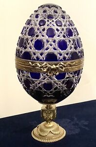 Authentic Imperial FABERGE Blue To Clear Cut Crystal Egg In Presentation Case