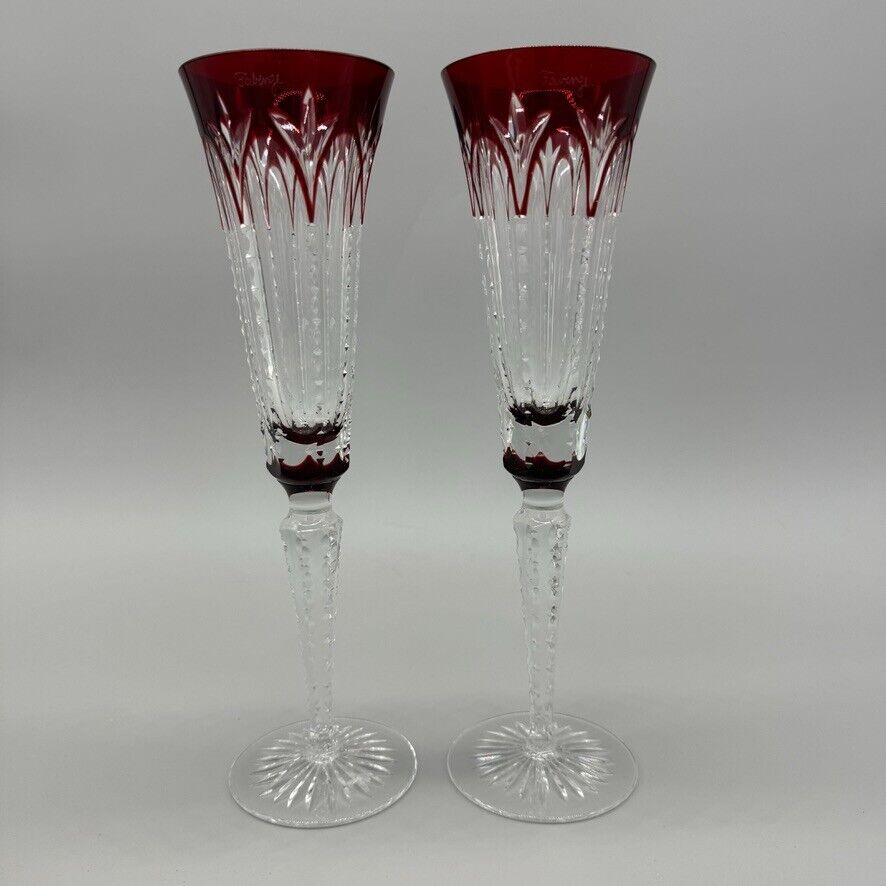 Fabergé Pair Of Signed Imperial Collection Champagne Flutes Red Gorgeous