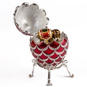 Pine Cone Faberge Egg Replica ELEPHANT Music Jewelry Box Red Egg 4.7