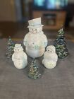 Fenton Glossy Handptd Snowman Fairy Lamp 7 Pc Set Signed