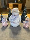 Fenton Art Glass Blue Burmese Snowman Fairy Light Lamp 5940NL SET 7 Pcs