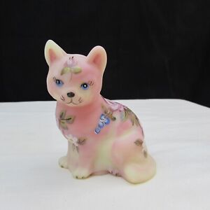 Fenton Burmese Satin MARILYN WAGNER OOAK Roses Hand Painted Sitting Cat W751