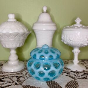 fenton glass coin pattern lidded candy dish opalescent blue