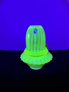 Fenton Glass Topaz Opalescent Vaseline  3 Piece Fairy Lamp.