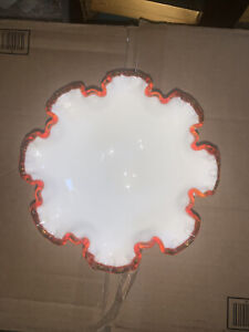 FENTON FLAME CREST Footed Double Crimped Compote 7"W x 3.75"H MINT