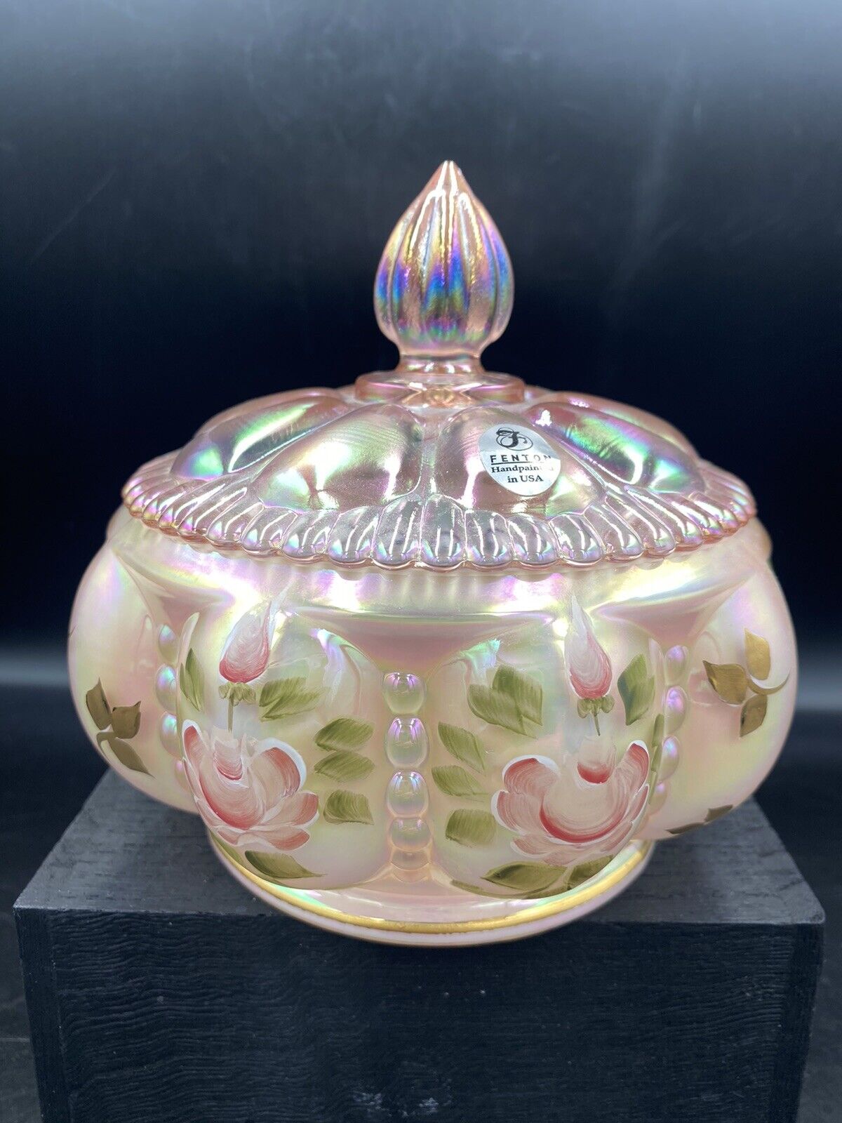 2002 FENTON CHARLETON COLLECTION BEADED MELON HP M CAPLINGER POWDER BOX CANDY