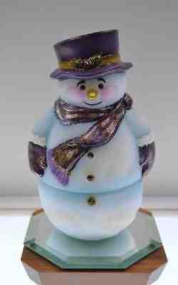 Fenton SNOWMAN Fairy Light 2pc Opal White Satin PLUM COLD OUT OOAK FREEusaShip