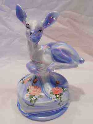 1991 LOUISE PIPER FENTON OOAK PAINT BLUE SLAG CARNIVAL DEER FAWN ON FONT