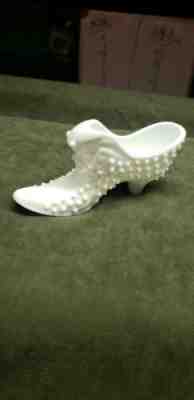 Fenton White Milk Glass Hobnail Shoe/Slipper w/Cat Head