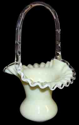 Fenton Ivory Crest #1925 7” Handled Basket