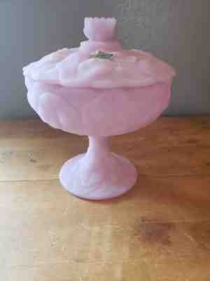 Fenton Lavender Satin Water Lily Footed Candy Dish / Box