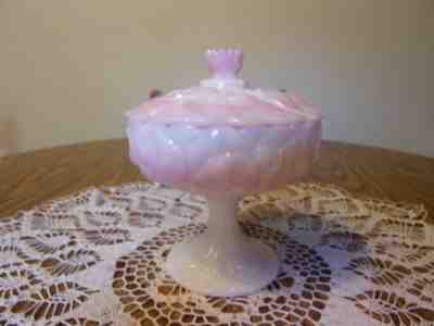 FENTON CANDY DISH  ROSALENE WATER LILY FOOTED AND COVERED