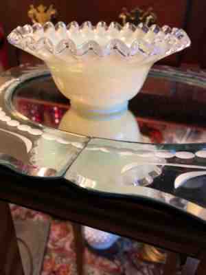 FENTON ART GLASS VASELINE IVORY CREST CONDIMENT BOWL 1940-1941