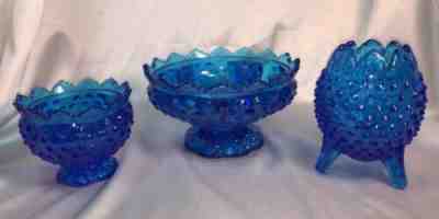 Fenton Hobnail Dishes Colonial Blue Egg Shaped Candle Holder, Candy Dishes-3