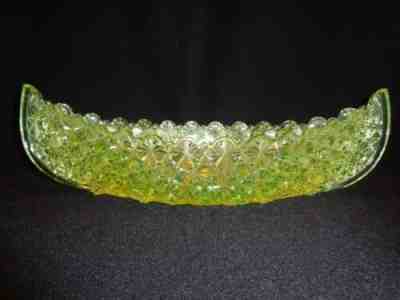 BIG!  FENTON  YELLOW  TOPAZ VASELINE GLASS CANOE- DAISY-  BUTTON