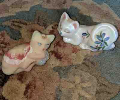 2 Fenton Cats Burmese Hand Painted Mark Young Opalescent Beverly Cumberledge