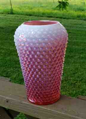 Fenton RARE cupped Cranberry Hobnail Flip Vase