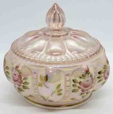 FENTON PEACH OPALESCENT 2002 CHARLETON COLLECTION CANDY DISH HP by D WRIGHT