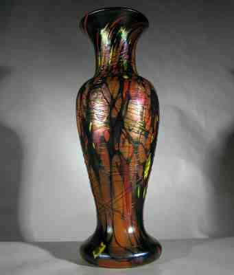 1925 Fenton 11 Inch Iridescent Threaded Mosaic Art Glass Vase Catalog  #3008  