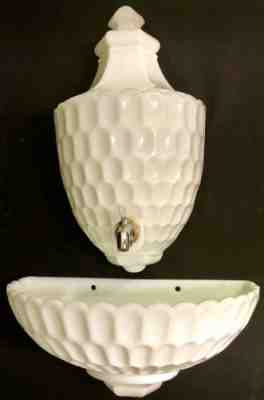 Vintage Fenton Milk Glass 3 Piece Lavabo Basin Tank w/ Spout Lid in Thumb Print