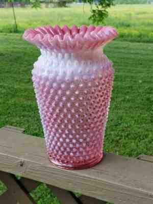 Fenton RARE Whimsy Crimped Cranberry Hobnail Flip Vase