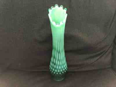 Gorgeous FENTON Green Opalescent Hobnail Glass Vase SWUNG STRETCH