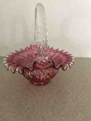 Fenton Cranberry Red Signed Hand Painted Basket- Pam Miller