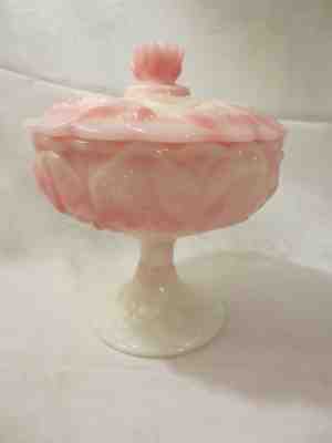 VINTAGE FENTON ROSALENE WATER LILY COVERED CANDY DISH COMPOTE