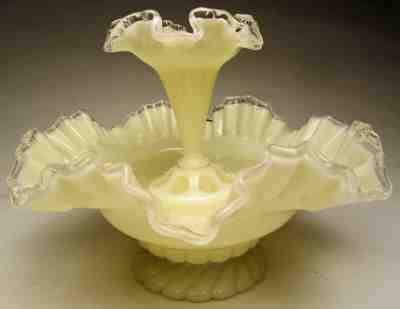 Vintage Fenton Ivory Crest Art Glass Console Bowl on sale w/Epergne Horn 1940-1941