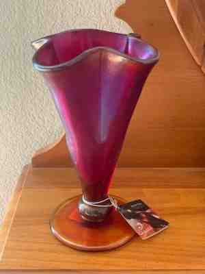 FENTON TRUMPET VASE - Carnival RUBY RED STRETCH GLASS- EXC. with Box 