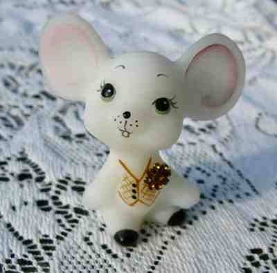 貴重！ Fenton Boutonniere Buddy マウス型置物 FENTON BOUTONNIERE BUDDIES Glass MOUSE Hand-Painted SIGNED