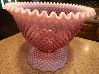 Fenton cranberry hobnail punch bowl set