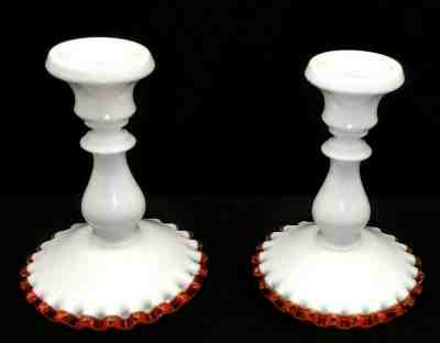  Fenton Flame Crest Candle Stick Holders 1963