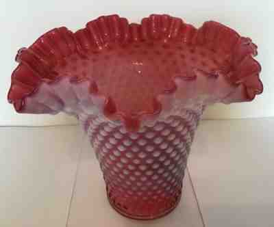 VINTAGE FENTON ART GLASS CRANBERRY OPALESCENT HOBNAIL VASE B1