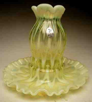 Fenton Sculptured Ice Topaz Opalescent Vaseline 1 piece Fairy Lamp Special Order