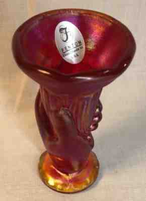 Fenton Red Stretch Carnival Mini Hand Vase 2003 National Sales Meeting LIMITED