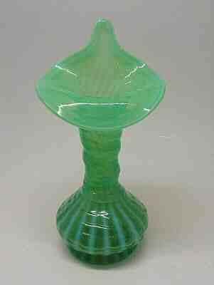 Fenton Green Spiral Optic Swirl Jack In The Pulpit Vase Vintage Opalescent #186