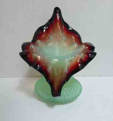 Victorian Jack in the Pulpit Vase Lime Green & Cranberry Fenton (?)