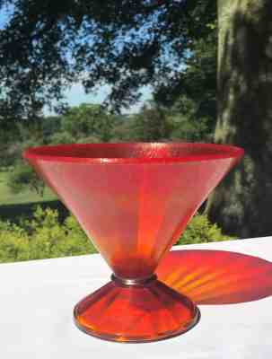 Fenton Red / tangerine stretch carnival vase #736 candy jar base VINTAGE