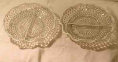 1960s Vintage Pair Fenton White Opalescent Clear Hobnail Candy Nut Dishes