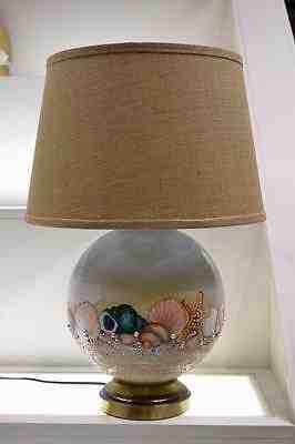 Fenton LAMP TABLE Cameo Satin BALL 21.5 IN SHORELINE SHELLS OOAK - FREEusaSHIP