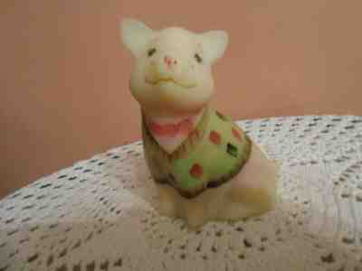 Fenton Burmese Art Glass Pig Figurine Sitting, Green Jacket numbered 93/250