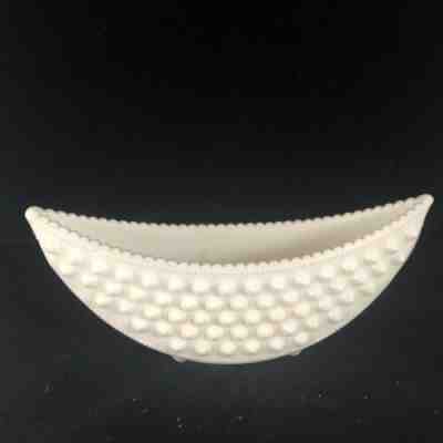 Vintage Fenton White Milk Glass Hobnail 8” Crescent Canoe Shaped Footed Planter 