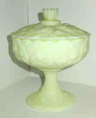 Fenton Yellow Custard Covered Pedastal Water Lily Compote Candy Dish