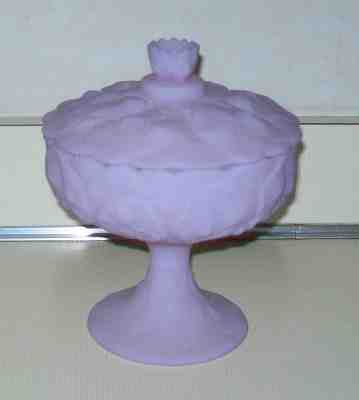  Fenton Lavender Satin Glass Water Lily Footed Candy Dish Lid 8480LN w  Label