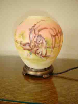 Fenton Burmese Glass Lamp -  Mother Horse & Colt very beautiful!