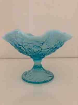 VTG ART GLASS FENTON ART GLASS ICE BLUE OPALESCENT TULIP WATER LILY CANDY DISH