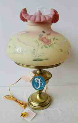 VINTAGE FENTON HAND PAINTED FLORAL Mary C Walrath SIGNED BURMESE LAMP NIB