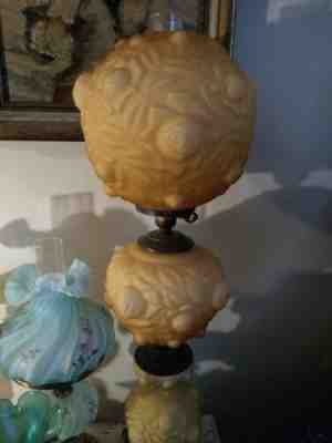 SUPER RARE VINTAGE  FENTON for LG WRIGHT HONEY AMBER SATIN PUFFY ROSE LAMP 33