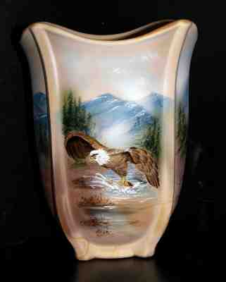 Fenton Art Glass OOAK 2019 Painted Eagles on Chocolate Vase by Michelle Kibbe